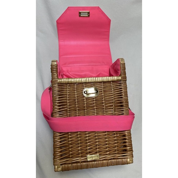 Wicker Wine Tote Lily Pulitzer Picnic Carrier Picnic Tote - Adjustable Strap EUC - Picture 13 of 16
